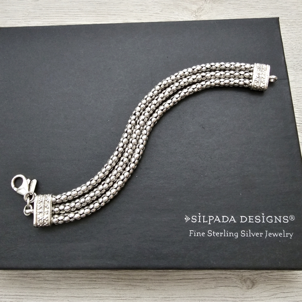 Silpada Rare Sterling Silver Triple Strand Popcorn Bracelet B1210 *FIRM* - Picture 2 of 14